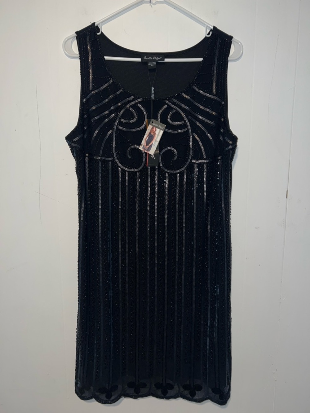 Charlie Paige Black Beaded Sleeveless Midi Dress Size M NWT 0417264